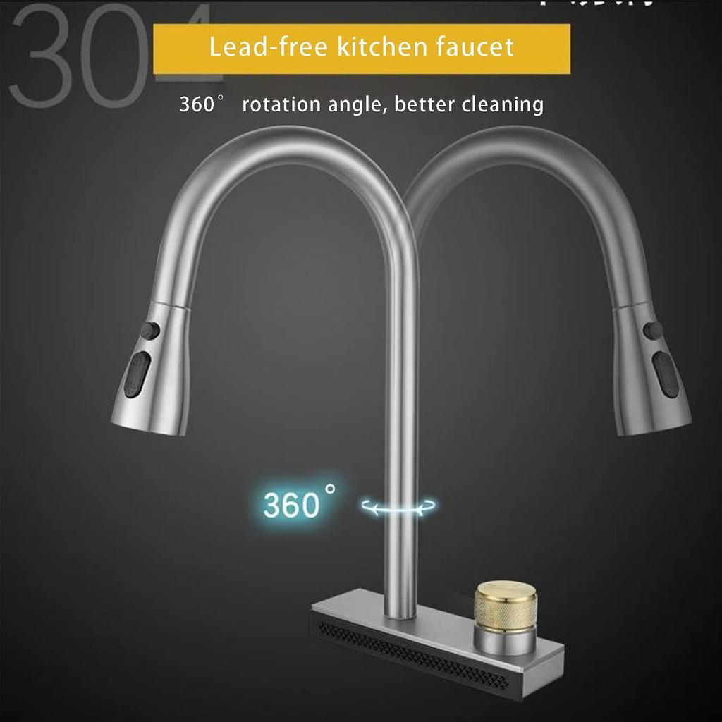 Kiten Faucet,Stainless Steel 4 Functions Sprayer Kiten Sink Faucets, Single Handle Kiten Sink Faucet with Pull Down Sprayer,Brushed (Gun Gray)
