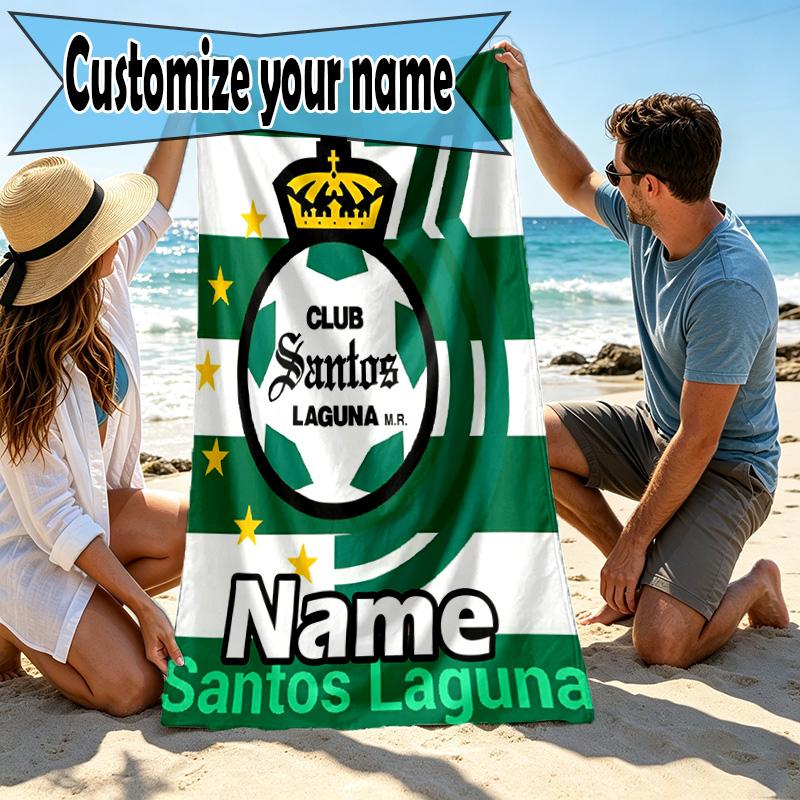 Custom Name Personalized Club Santos Laguna Print Beach Towel, for Trip Camping Beach Party Home Decor, Birthday Gift for Family & Friends