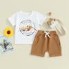 2Pcs Baby Boy Summer Outfits Short Sleeve Truck Print T-Shirt + Pocket Shorts Set Toddler Clothes