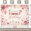 2D Butterfly Floral Happy Birthday Backdrop Soft Pink Bow Background for Women Birthday Party Photo Booth