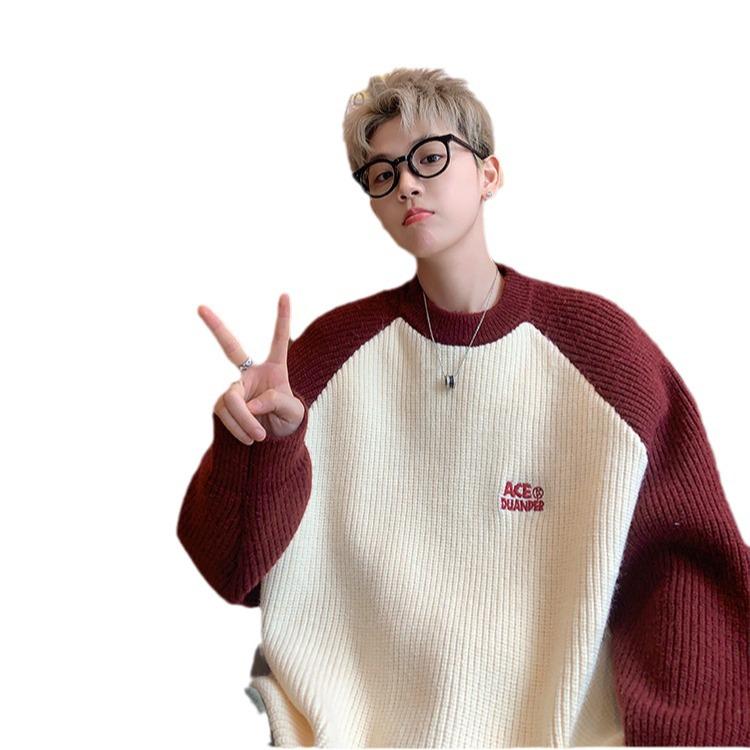 Мужской свитер свободного покроя из толстой европейской пряжи - японский ретро, рукав реглан, зимний студенческий стиль