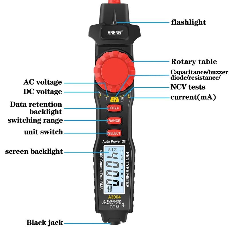 New ANENG A3004 Digital Multimeter Pen 4000 Counts AC/DC Current Meter Electric Handheld Tester Voltage Resistance Profesional Tools Digital Display