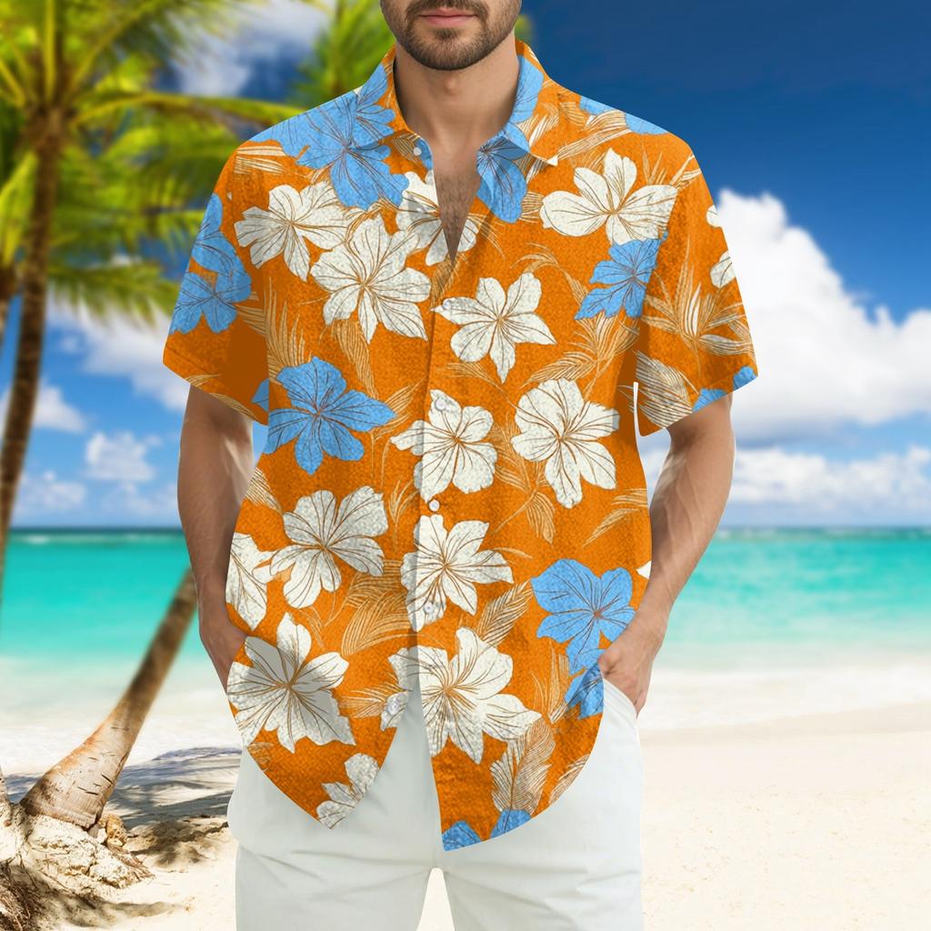 Men's Fashion Loose Hawaiian Printed Short Sleeve Beach Shirt
