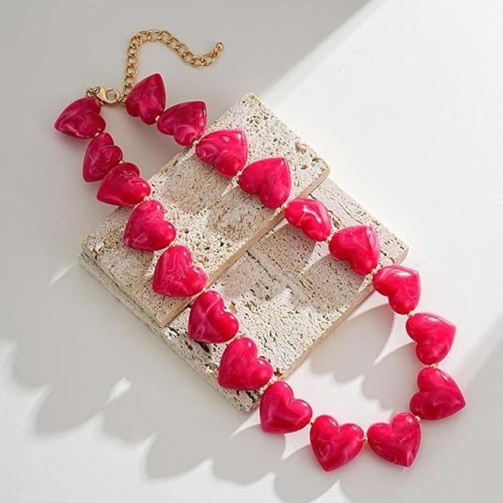 Love Heart Women Clavicle Chain Choker Sweater Chain Colorful Acrylic Necklace Spring Summer