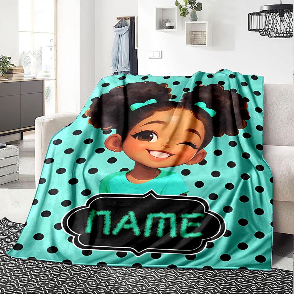 Happy Girl Bow Multi-purpose Customizable Blanket Personalized Text Durable Comfort Versatile for Sofa Couch Office Bed Picnics