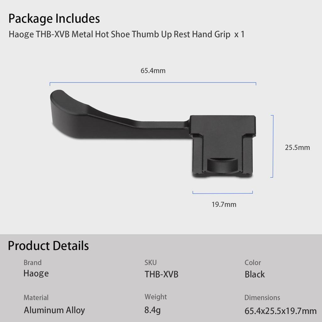 Haoge Metal Thumb Up Rest Hand Grip Fujifilm X100VI Fujinon X100V Camera Accessories Black Hot Shoe Thumb Up THB-XVB