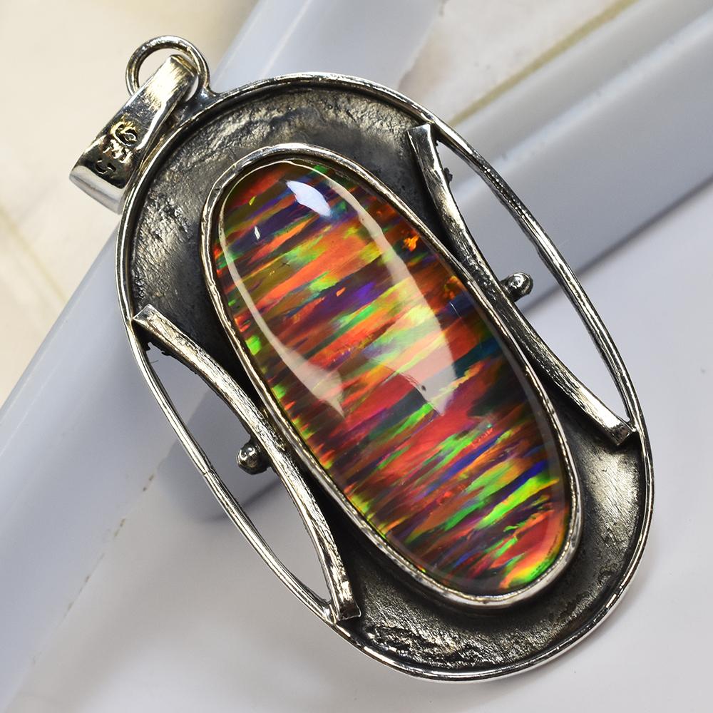 Natural Opal Pendant 925 Sterling Silver 47 ct Oval Gemstone October Birthstone for Gem Collections