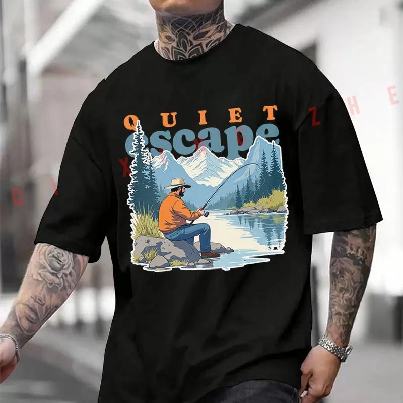 Men Clothing New Best Of A Man Sitting On The Rocks Fishing Fish Cotton Moto T-Shirt Casual Short Sleeve O-neck Tops