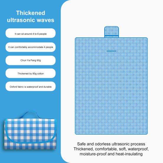 Плед для пикника с толстым хлопковым наполнителем, водонепроницаемый, легко моется, многоцелевой пляжный коврик, складной коврик для пикника с ручкой