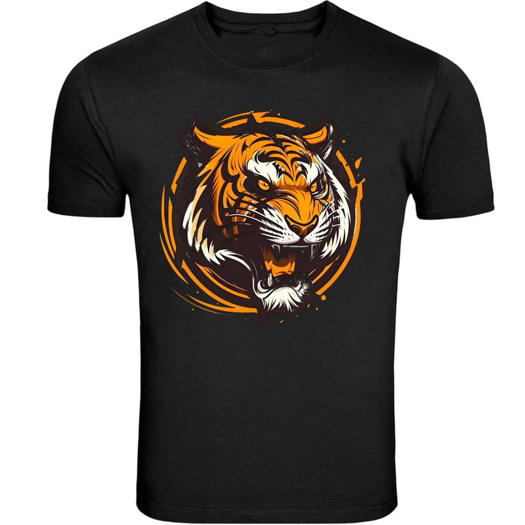 Angry Tiger Black and White Unisex T-Shirt Tee S -5XL