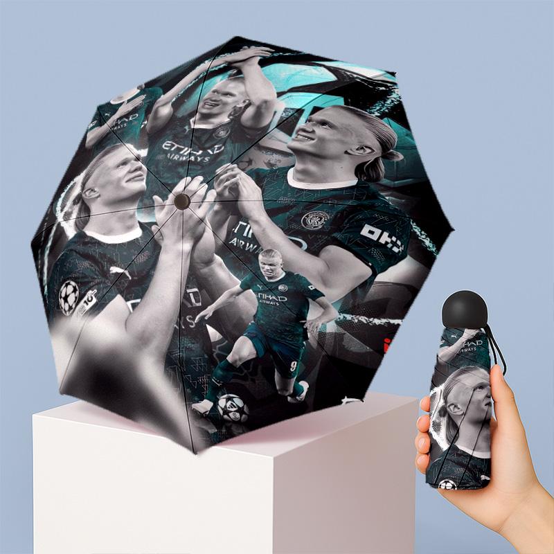 Erling Haaland Pattern Printed Mini 5 Folds 8 Ribs Compact Umbrella Windproof Waterproof Lightweight Portable Folding