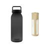 WEMUG 620ml Portable Filter-in Bottle (Airtight and Can Be Placed Horizontally), Gasketless Plastic with Tea Strainer, Black, Handle & Filter