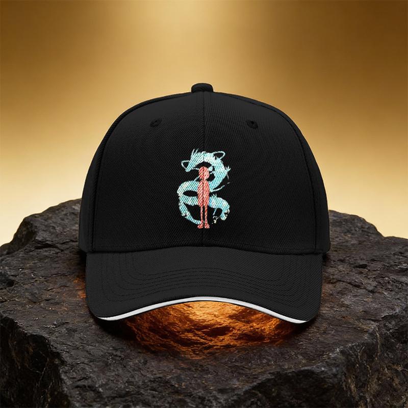 Red Character and Blue Dragon Watercolor Pattern Hat, Unisex Printed Baseball Cap Sandwich Brim Snapback Sports Cap, Suitable fo
