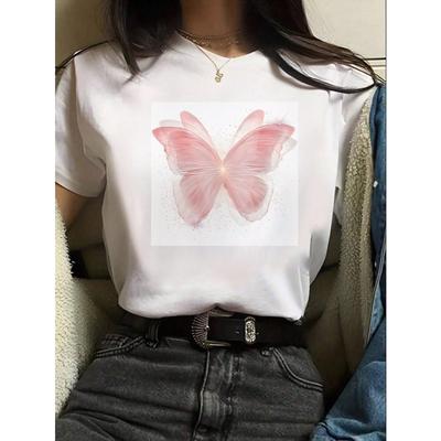 Женская футболка с круглым вырезом и коротким рукавом с принтом «Бабочки»
