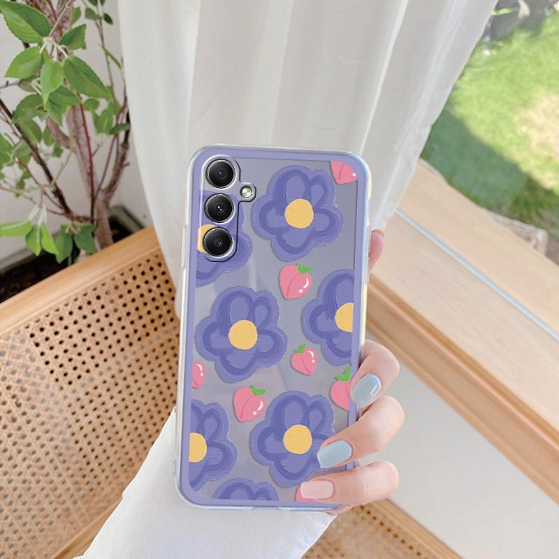 Мягкий силиконовый прозрачный чехол с цветочным узором для Xiaomi Redmi Note 13 Pro Poco Samsung A55 A54 A34 A15 S24 M35 iPhone 11 12 13 14 15 противоударный чехол