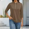 Women's Fashion Casual Lapel Short 3/4 Sleeve Solid Color Shirt Women's Button Up Tops