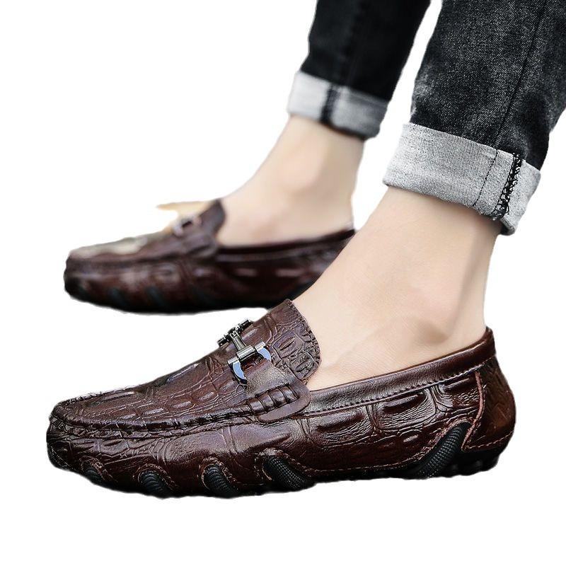Мужская повседневная обувь из натуральной кожи крокодилового стиля, удобные мужские туфли-лоферы, мужская обувь, повседневная обувь без застежек, простые туфли для вождения