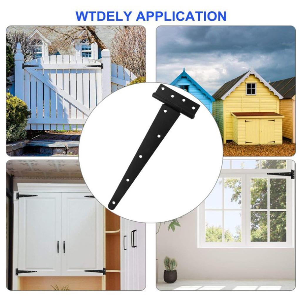 T Shape Door hinges with Screw Triangular Shed Barn Door Hinge Durable Sturdy Black Tee Iron Hinges Wrought Hardware accessories
