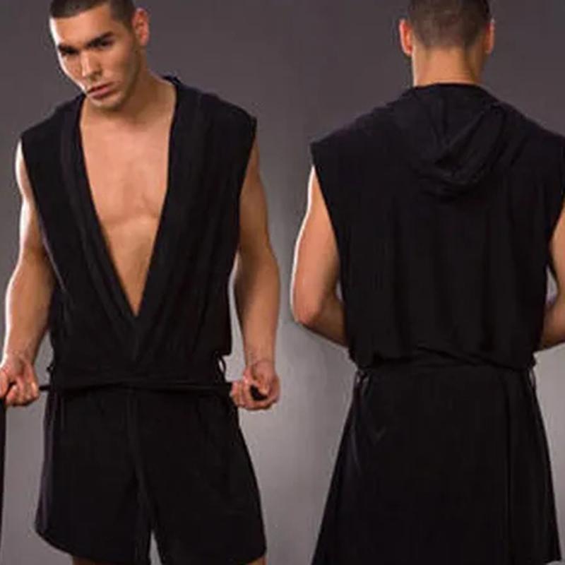 Европейская версия, мужской халат, мужская шелковистая пижама без рукавов, мужская ночная рубашка с капюшоном, халат, мужская ультратонкая домашняя одежда