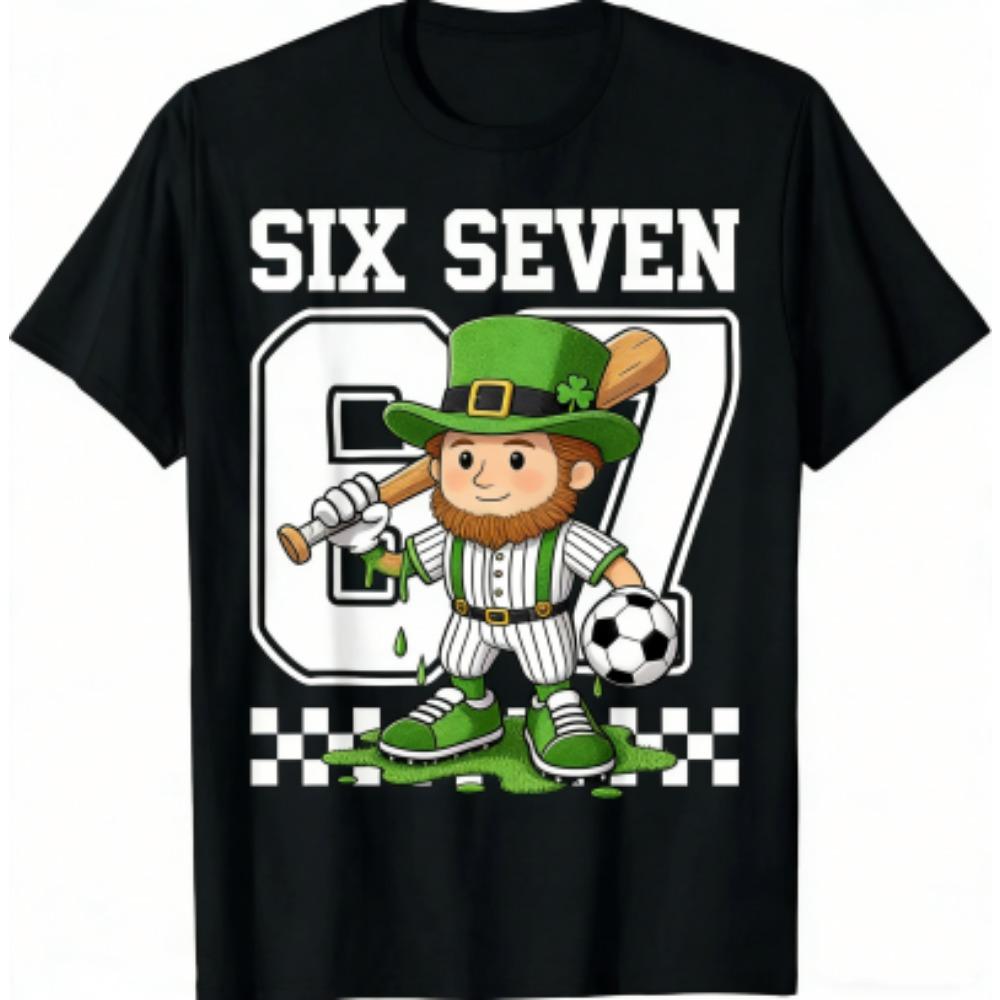 Kids T-Shirt 67 Six Seven Grid Football Print Boy and Girl Tees Top Summer Short Sleeve O Neck Casual Outdoor Kids Clothing