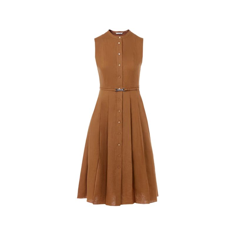 Linen Old Money Style Sleeveless Pleated A-line Dress