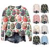 Женская мода Пасха Печатный Длинный рукав Свободный круглый вырез Толстовка Топ Осень