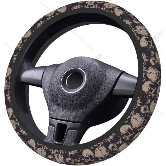 Car Steering Wheel Cover Universal 15 Inch Vintage Grunge Skulls Steering Wheel Protector Car Accessories Diverse Decor