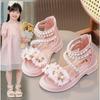 Girls' Sandals 2024 Summer New Little Girl Fashion Princess Shoes Baby Flower Fairy Style Soft Sole Pearl Shoes