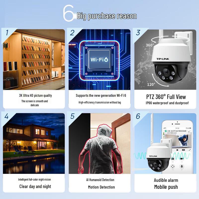 TP-LINK 8MP 4K WiFi 6 Outdoor PTZ Full-Color Night Vision Security Camera CN plug (adapter included)
