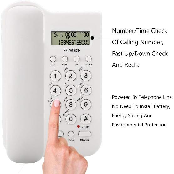 Проводной телефон, Настольный телефон, Стационарный телефон, Настенный телефон с шнуром и дисплеем звонков, / Двухсистемный DTMF, для Домашнего офиса, Отеля(белый)