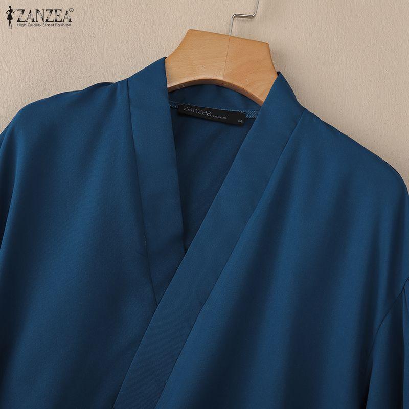 ZANZEA Женская повседневная однотонная свободная блузка с V-образным вырезом и рукавом 3/4