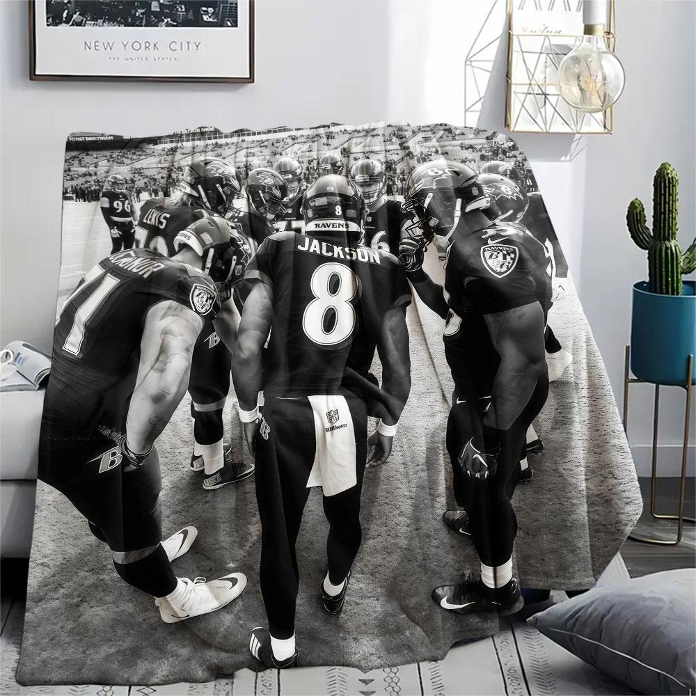 BAL Ravens Printed Flannel Blanket, soft throw for bedroom sofa, washable, fan merchandise, great gift.