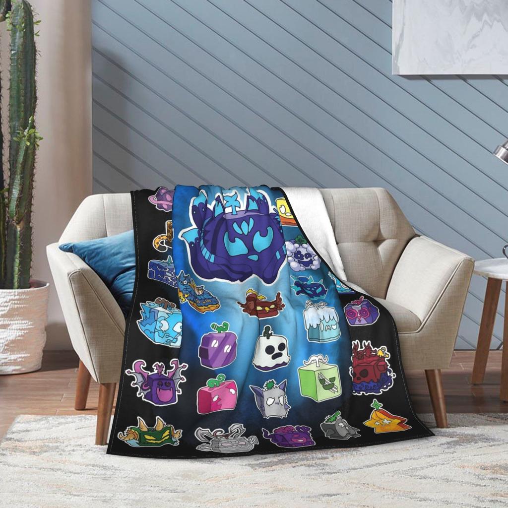B-Blox Kitsune All Characters Fruits Fashion Blanket Game Cartoon Fuzzy Throw Fashion Blanket Decoration Ultra-Soft Warm Bedspread Multifunc