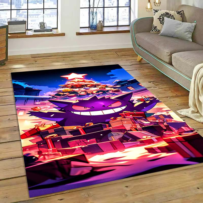 New ModelPokémon Gengar Themed XXL Rug Cool Gengar Patterns with Vivid Colors Dynamic Styles Designs Soft Floor Mat for Bedroom