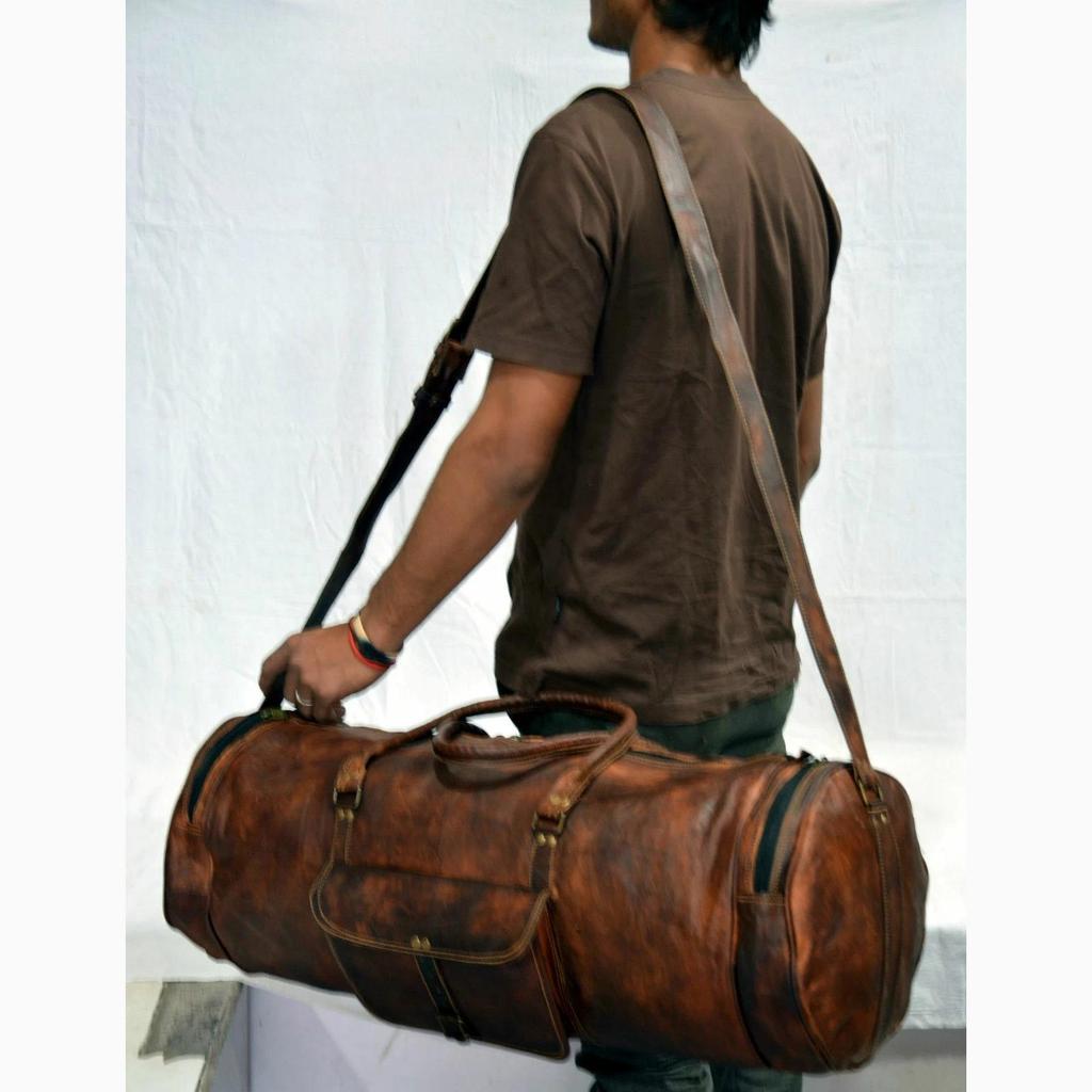 Leather Genuine Travel Bag Duffle Gym Men Vintage Luggage S Overnight Weekend