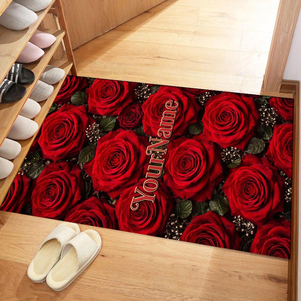 Rose Customize Text Floor Mat Design for Dining Room Hallway Living Rooms Entryway Antislip Carpet Anime Office Decor Birthday/Christmas Gift