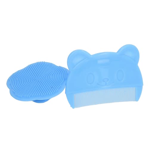 Baby Scalp Brush Cradle Cap Brush, 2 Brushes, Soft Silicone Baby Bath Brush, Baby Head Scrubber with Curved Comb, Exfoliating, Newborn Scalp Bath Tool