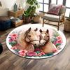 "Elegant Horses with Floral Accents" Print Round Rug, Living Room, Bedroom, Playroom Carpet, Non Slip Floor Mat, Gift