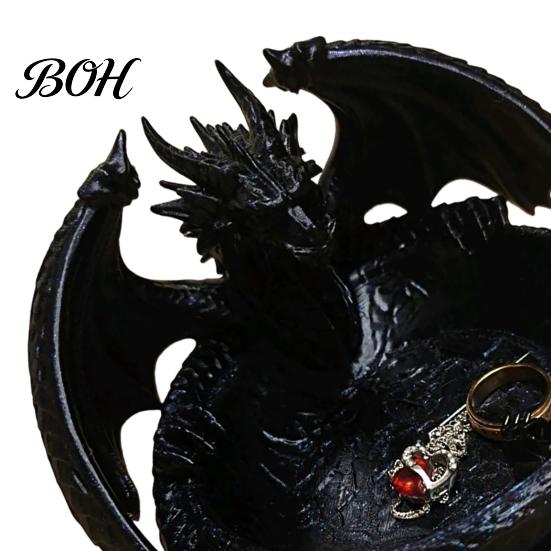 Medieval Dragon Decor 3D Printed Storage Tray for Jewelry Keys, Decorative Desktop Organizer with Durable Pla Box Detailed Fantasy Scales &
