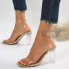 Size 35-42 transparent high-heeled sandals 2025 summer new sexy square head word with thick-heeled sandals women