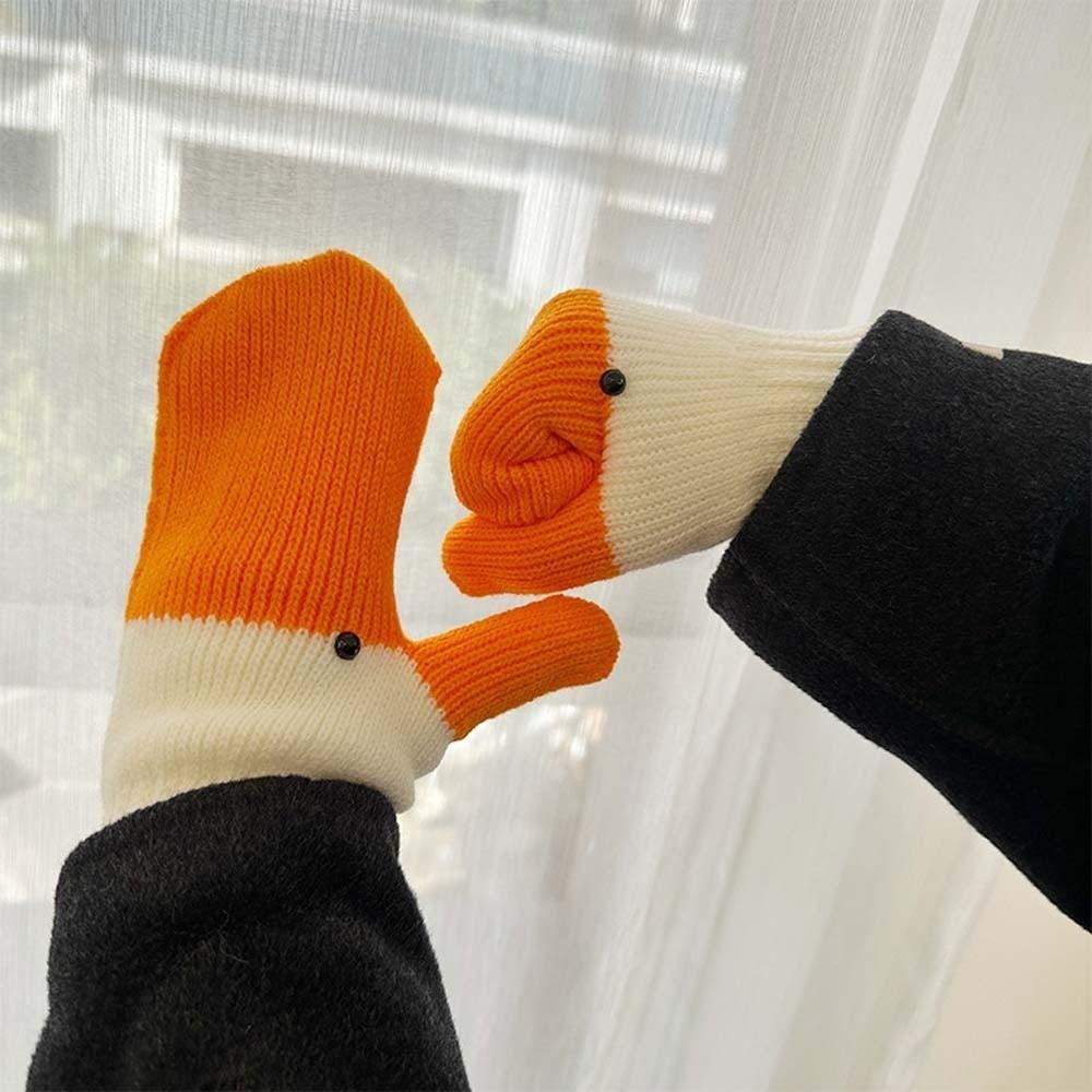 Creative Orange Cartoon Goose Gloves Windproof Polyester Winter Knitted Gloves Thickened Warmer Anti-cold Mittens Outdoor