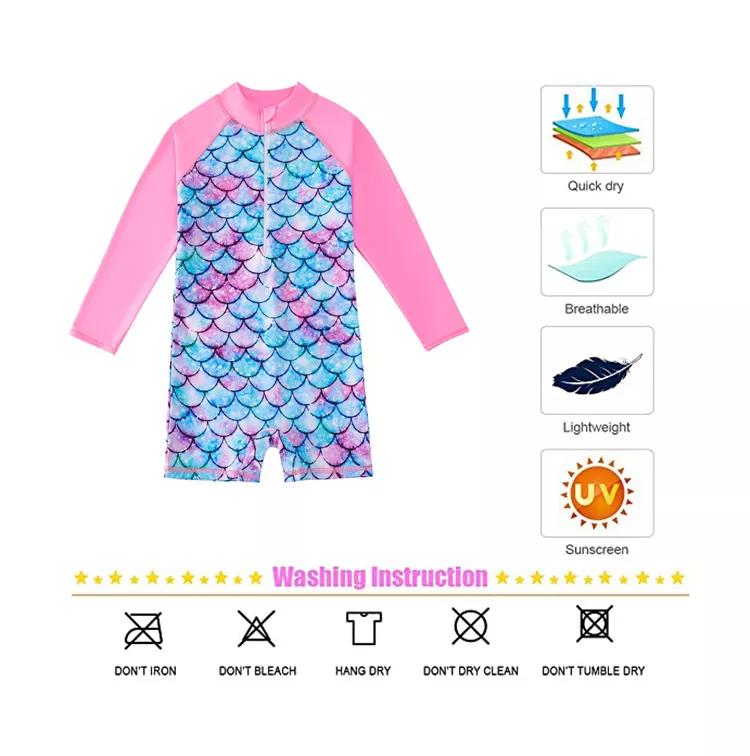 Купальник для маленьких девочек, цельный купальник с длинными рукавами, купальный костюм русалки с рыбьей чешуей, купальный костюм для маленьких девочек, пляжный рашгард