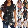 Women's Fashionable Round Neck Short Sleeve Printed Casual Basic Pleated Pullover T-shirt Top