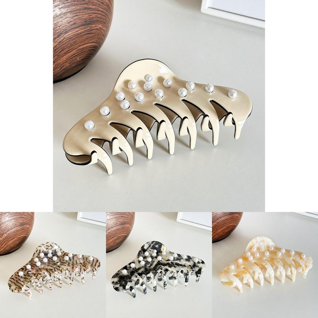Fashionable Large Acetate Hair Claw With Pearl Accents Versatile For Any Occasion