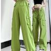 Рабочие брюки цвета авокадо, женские летние американские широкие брюки с высокой талией и множеством карманов, повседневные женские брюки