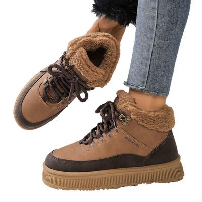Модные новые зимние женские сноубутсы, большого размера, утепленные флисом, с круглым носком, на шнуровке, противоскользящие, морозостойкие и теплые хлопковые ботинки