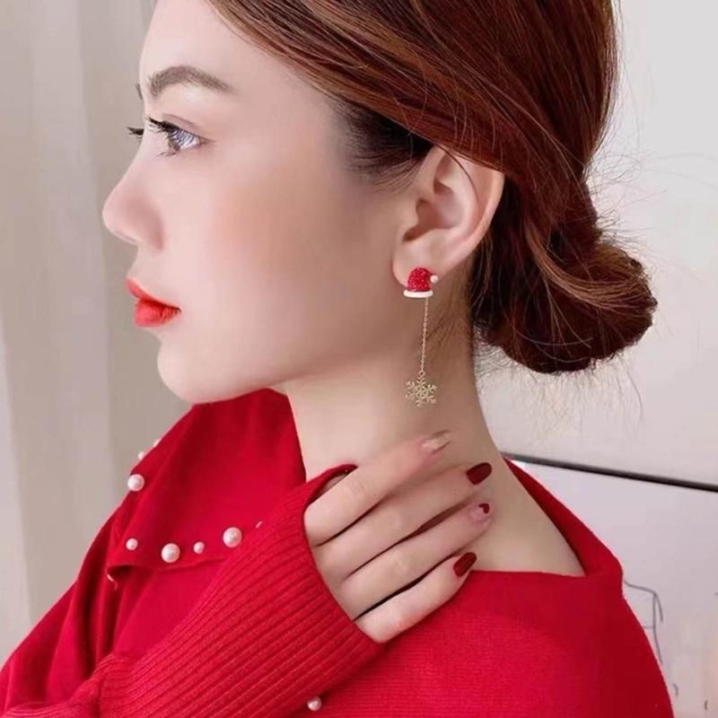 Нежные украшения Рождественская шапка Носки Серьги-снежинки Тренд 2023 Винтажный темперамент Серьги-капли для девочек Леди Подарок