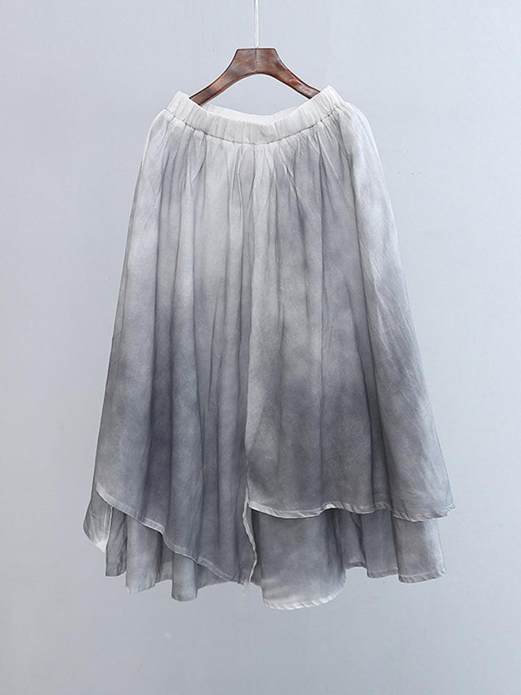 Johnature Женские винтажные нерегулярные юбки с эластичной резинкой на талии, летняя повседневная женская одежда, двойные хлопковые льняные юбки