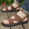 Men's Soft Leather Non-Slip Summer Casual Sandals - Wear-Resistant and Dual-Use for Beach and Everyday Wear.