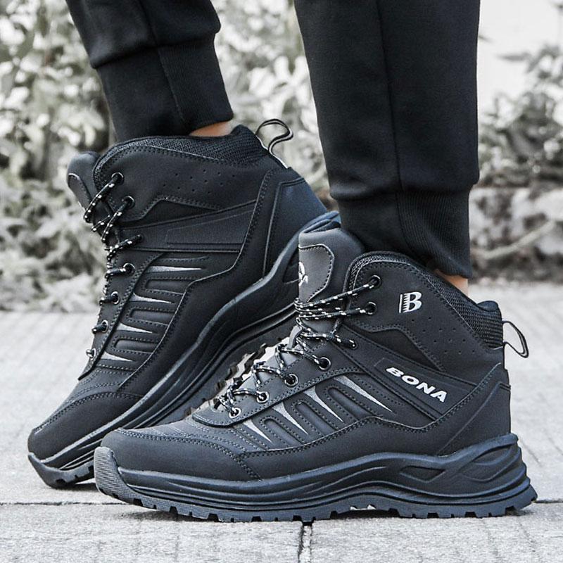 BONA Новые дизайнерские зимние ботинки для снега, мужские плюшевые кожаные супер теплые ботинки для походов на открытом воздухе